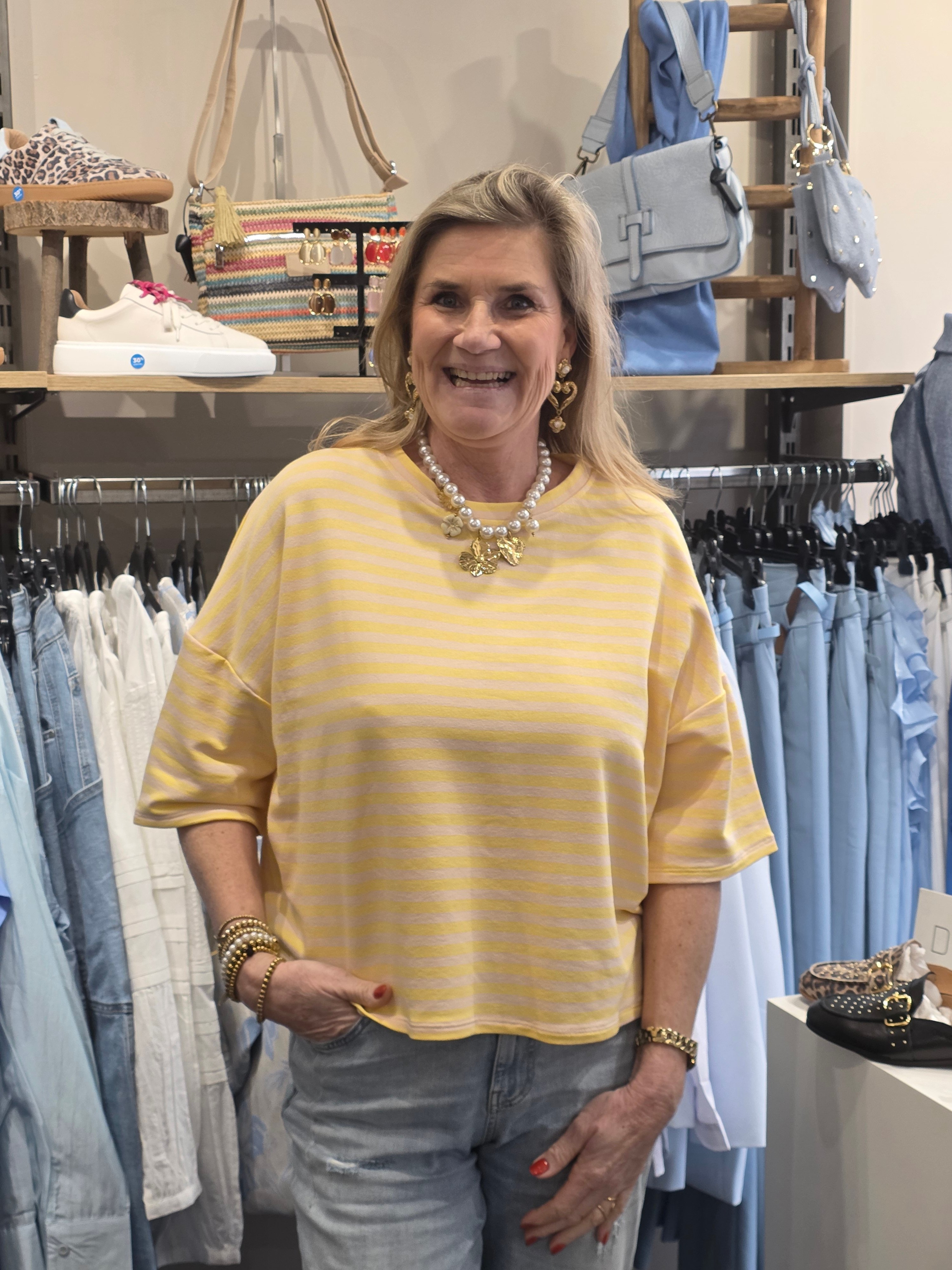 T SHIRT STRIPEFLOW GEEL/BEIGE