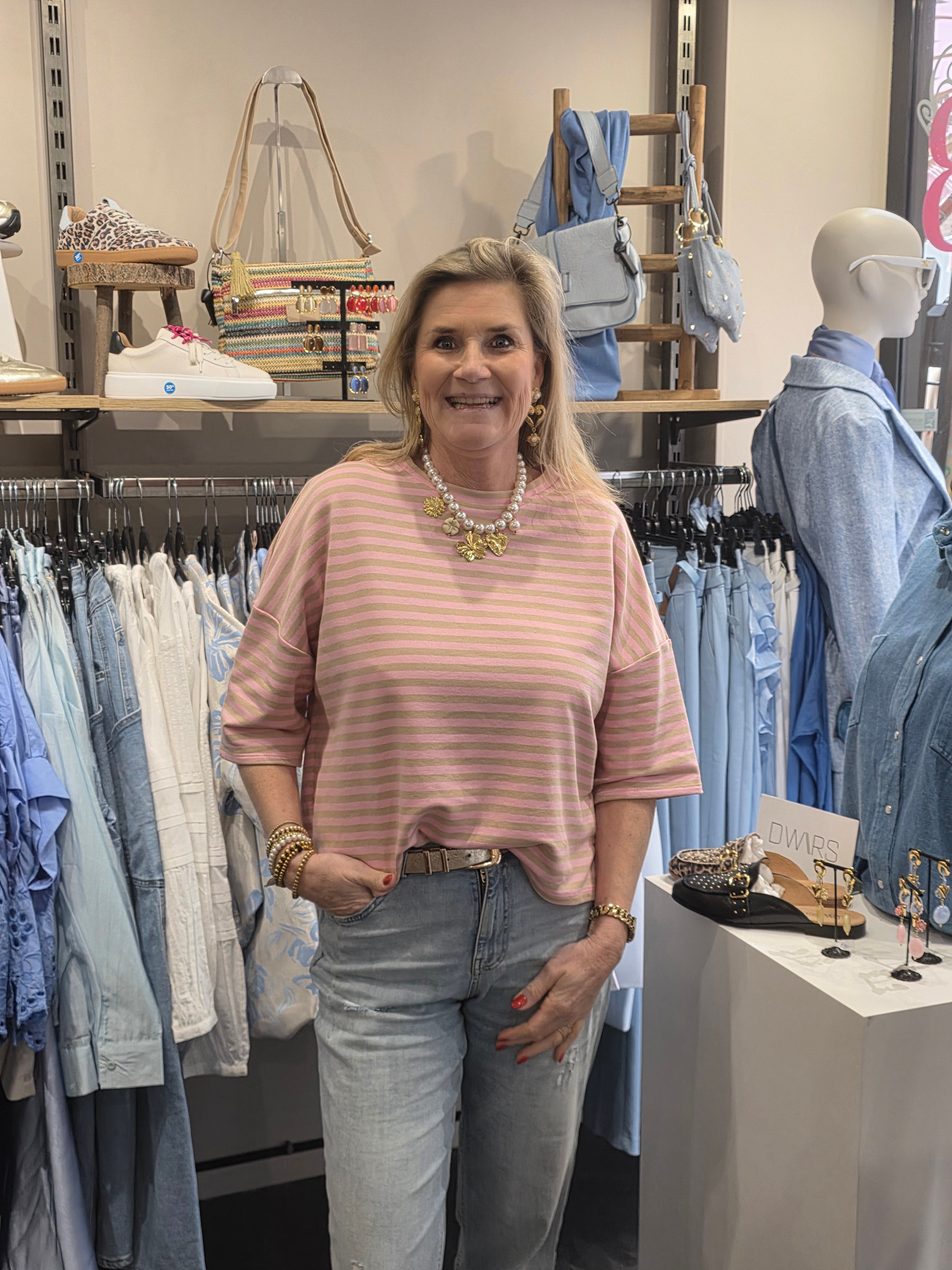 T SHIRT STRIPEFLOW ROZE/SAND